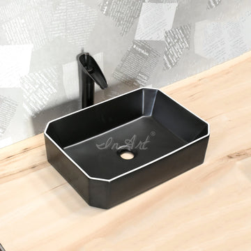InArt Rectangle Matt Black Color Bathroom Ceramic Vessel Sink Art Basin 50 x 37 CM - InArt-Studio-USA