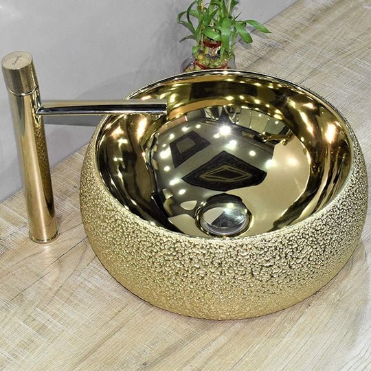 InArt Round Bathroom Ceramic Vessel Sink Art Basin in Gold Color - InArt-Studio-USA