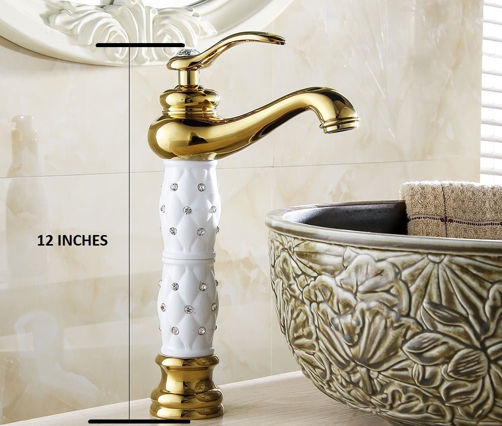 vessel sink high arc bathroom faucet in gold white